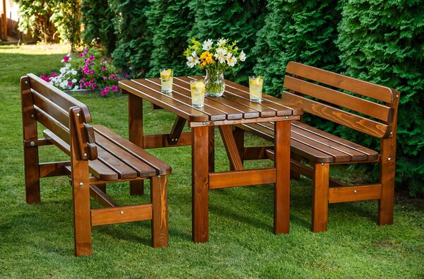 Pivní set MASIV 150x70cm - masiv smrk - stůl + lavice s opěrkou