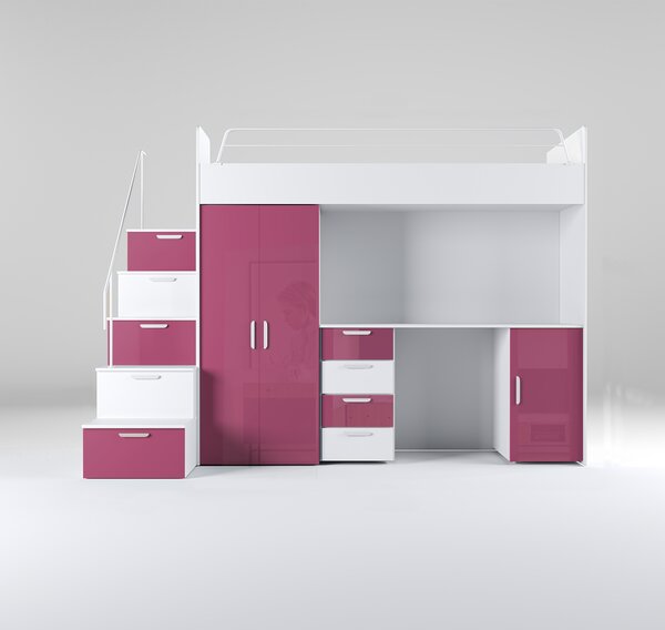 Dětská postel Ruby IV S (Bílá + Růžová) (s rošty)