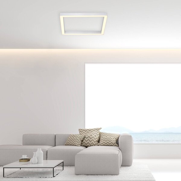 PURE Stropní svítidlo LED Lines, 55 x cm, stříbrná, dálkové ovládání, stmívatelný, Hliník / šedá / zinek, Obývací pokoj / jídelna, Hliník, Moderní