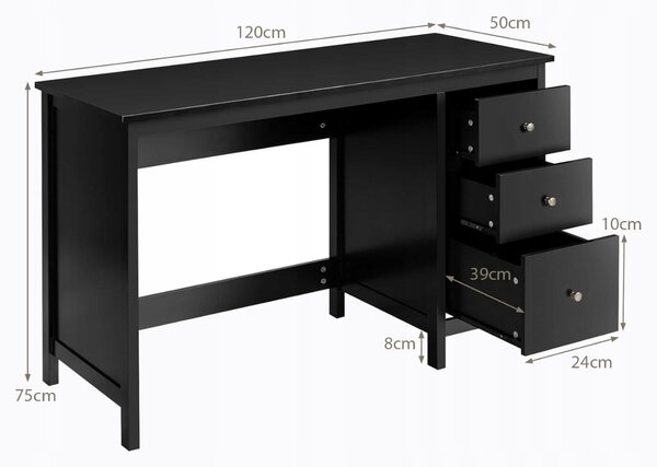 Obdélníkový psací stůl Costway 120 x 50 x 75 cm černý