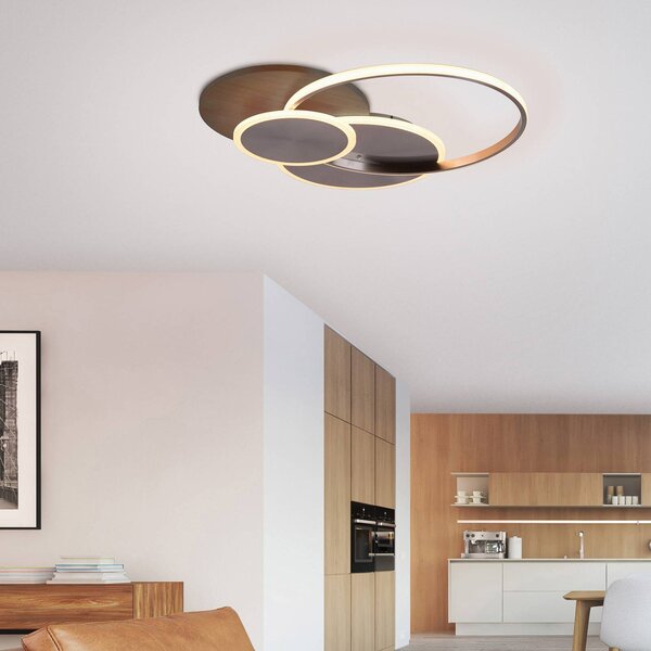 Paul Neuhaus LED stropní svítidlo Palma, dřevo, 65 cm, stmívatelné, stmívatelný, Tmavé dřevo, Obývací pokoj / jídelna, Hliník