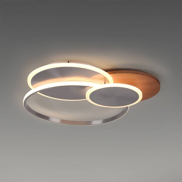 Paul Neuhaus LED stropní svítidlo Palma, dřevo, 65 cm, stmívatelné, stmívatelný, Tmavé dřevo, Obývací pokoj / jídelna, Hliník