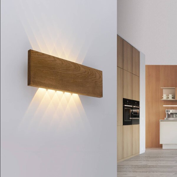 Paul Neuhaus Palma LED nástěnné světlo dřevo 45 cm, Tmavé dřevo, Obývací pokoj / jídelna, Dřevo, Moderní, Nástěnné svítidlo / světlem dolů