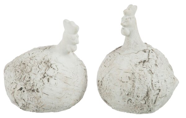 2 ks šedá antik dekorativní soška slepička a kohoutek - 17*17*23 cm - J-Line by Jolipa