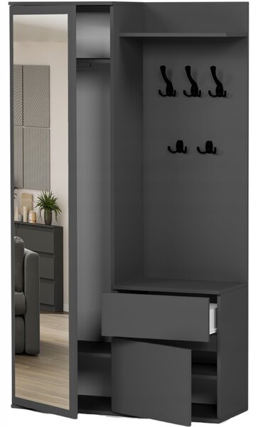 Šatní skříň Framire dvoudveřová se zrcadlem antracitová 100 cm 181,6 cm