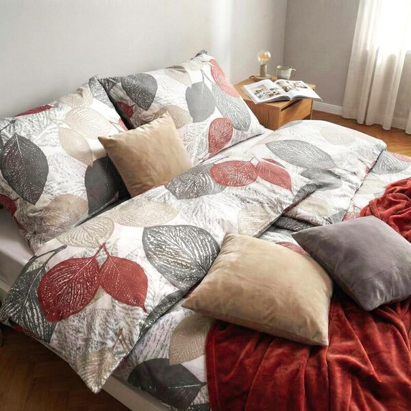 Povlečení KLASIK DESIGN leaves bílošedorezavá 140 x 200/70 x 90 cm