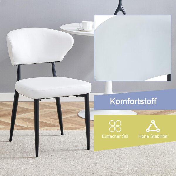 Bílá minimalistická ergonomická jídelní židle s prohnutou opěradlem, navržená pro pohodlí – otevírá způsob sezení, plný komfortu a jednoduché elegance. Balení obsahuje 2 židle. Bílá + černá