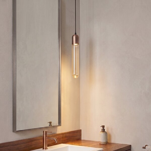 Art Deco Závěsná Lampa Tmavý Bronz s Žebrovaným Sklem IP44 - Walcott