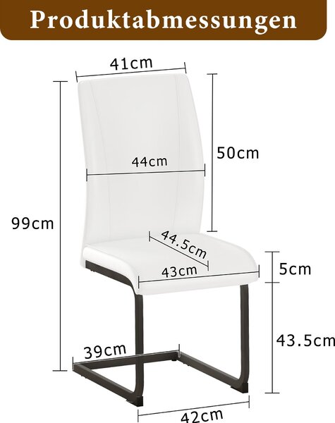 Dvoukusečná sada jídelních židlí z bílé umělé kůže: Černé kovové nohy, ergonomický design, kombinace pohodlí a estetiky. White+Black