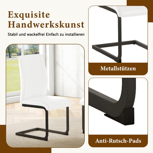 Dvoukusečná sada jídelních židlí z bílé umělé kůže: Černé kovové nohy, ergonomický design, kombinace pohodlí a estetiky. White+Black