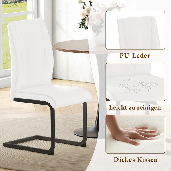 Dvoukusečná sada jídelních židlí z bílé umělé kůže: Černé kovové nohy, ergonomický design, kombinace pohodlí a estetiky. White+Black