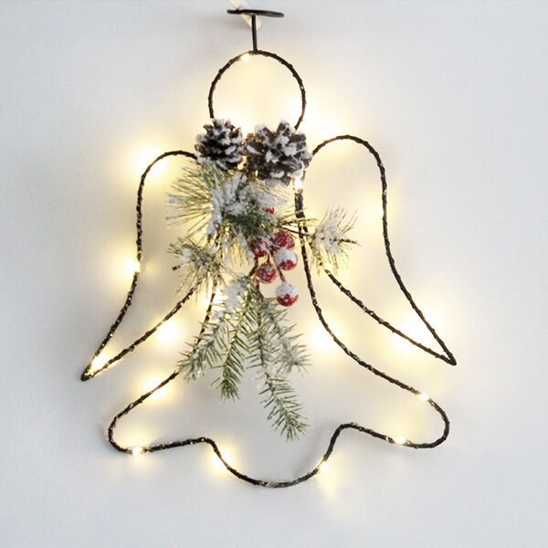 ACA Lighting LED vánoční andílěk do okna s větvičkou, teplá bílá, na baterie AA