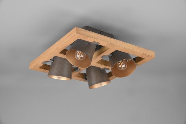 Trio 601900467 přisazené stropní svítidlo Bell 4x25W | E14 - dřevo, antický nikl