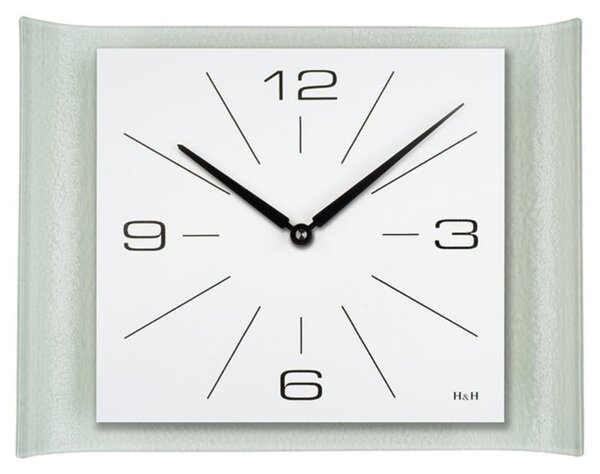 H&H Obdélníkové skleněné nástěnné hodiny s číselníkem Orio – bílé E19.4708.00.161115