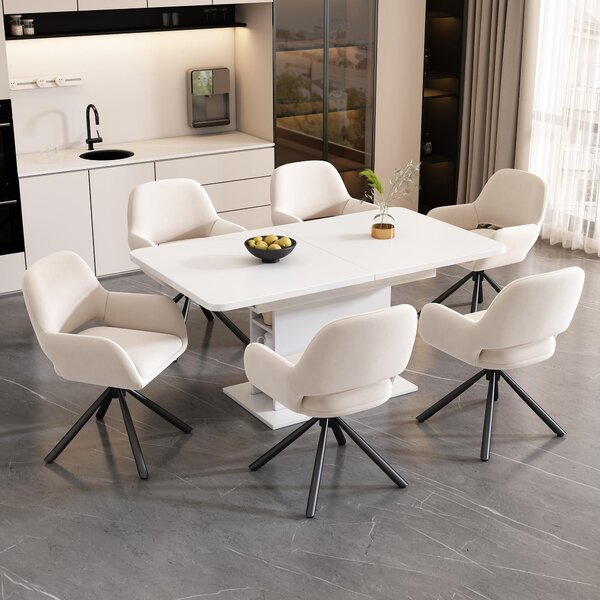 Otočná židle, potažená sametem, sada 2 kusů, s opěrkami, moderní a minimalistický design, jídelní židle, barva: béžová