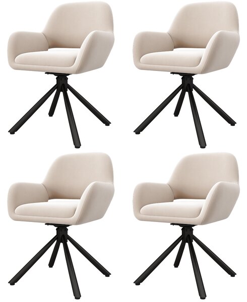 Otočná židle, potažená sametem, sada 4 kusů, s opěradly, moderní a jednoduchý design, jídelní židle, bez jídelního stolu, barva: béžová