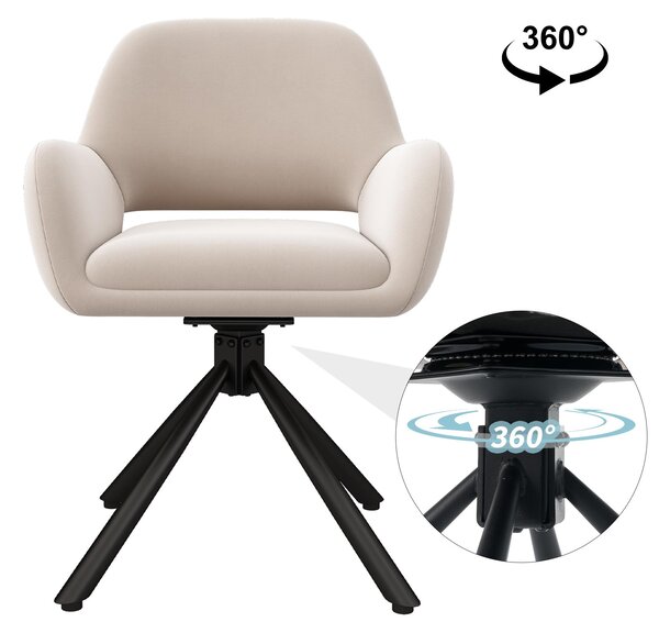 Otočná židle, potažená sametem, sada 2 kusů, s opěrkami, moderní a minimalistický design, jídelní židle, barva: béžová