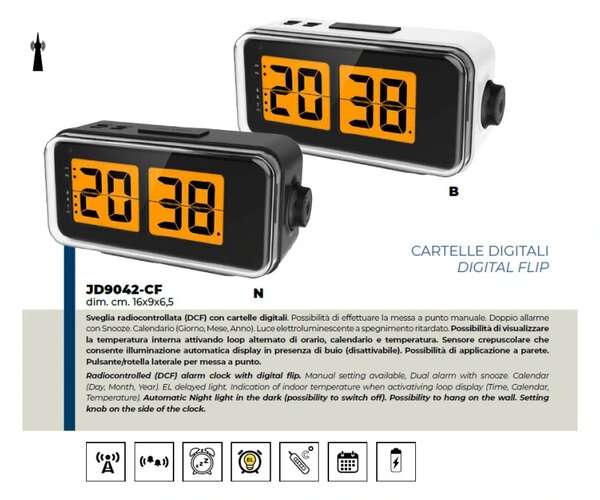 Lowell Italy Digitální stolní překlápěcí hodiny JD9042B Lowell řízené signálem DCF 16cm