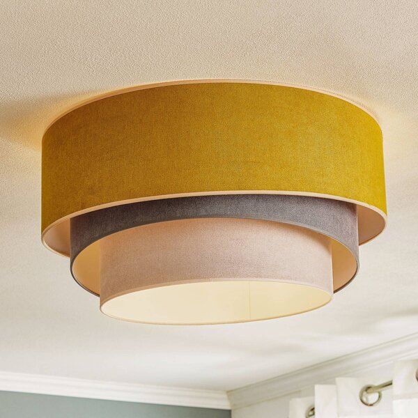 Duolla Stropní světlo Pastell Trio Ø 60 cm hořčice/šedá/světle šedá, stmívatelný, Žlutá / oranžová, Obývací pokoj / jídelna, Textil / tkanina / hedvábí, Young lifestyle