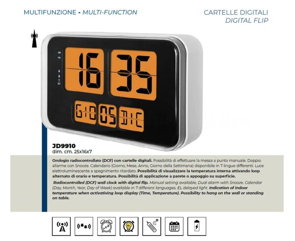 Lowell Italy Digitální nástěnné překlápěcí hodiny JD9910 Lowell řízené signálem DCF 25cm