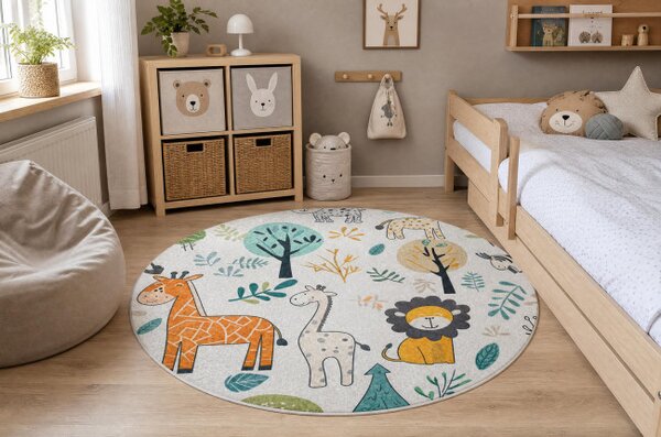 Dětský koberec protiskluzový BAMBINO 61570 krémový / zelený kruh