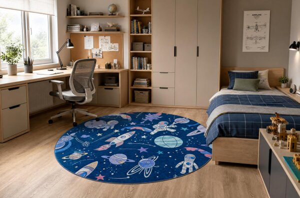 Dětský koberec protiskluzový BAMBINO 61580 modrý / oranžový kruh