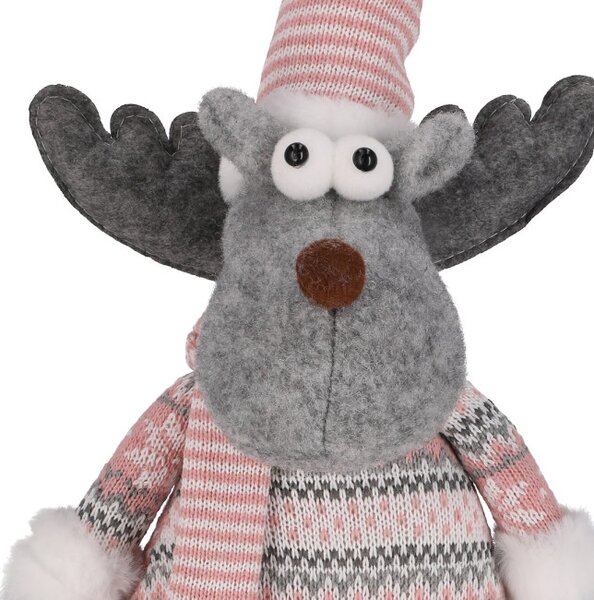 Vánoční dekorace sob šedá / růžová 48 cm