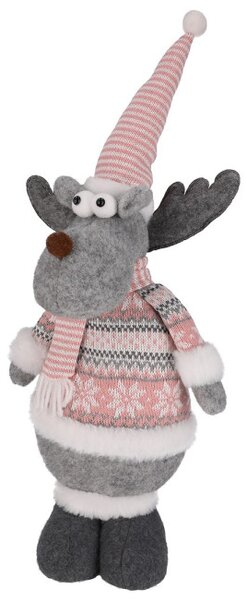 Vánoční dekorace sob šedá / růžová 48 cm