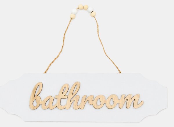 Sinsay - Závěsná dekorace na dveře s nápisem Bathroom - bílá