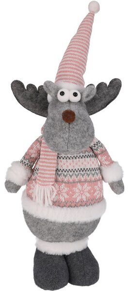 Vánoční dekorace sob šedá / růžová 48 cm