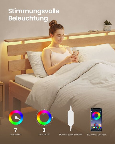Manželská postel s LED osvětlením a USB 140x200 cm RMB254Y101