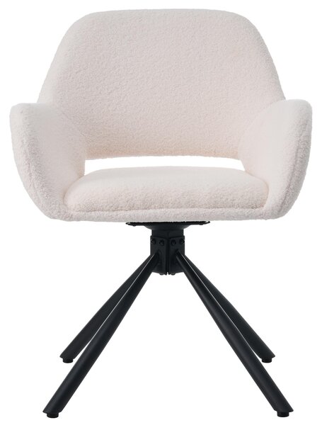 Otočná židle, potažená látkou Sherpa, sada 2 kusů, s područkami, moderní a minimalistický design, jídelní židle, bílá