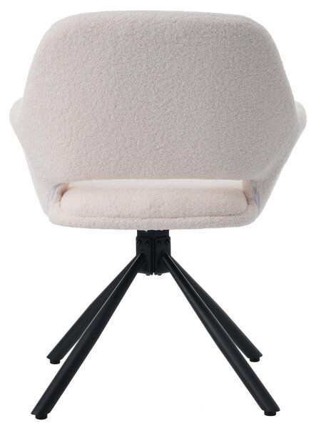 Otočná židle, potažená látkou Sherpa, sada 2 kusů, s područkami, moderní a minimalistický design, jídelní židle, bílá