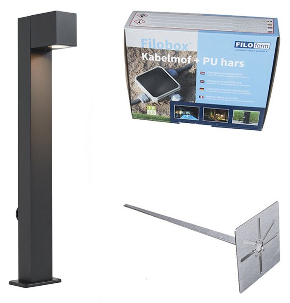 Venkovní lampa černá s hrotem do země a kabelovou průchodkou 65 cm včetně zásuvky IP44 - Baleno