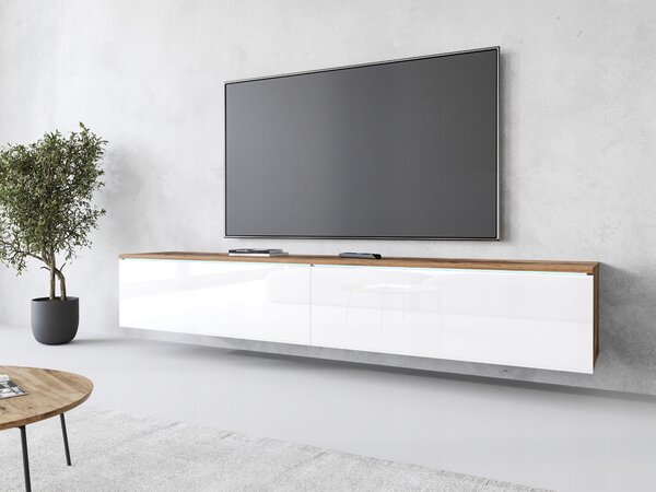 TV stolek Bratex bílý 180 cm, dvoudveřový s osvětlením