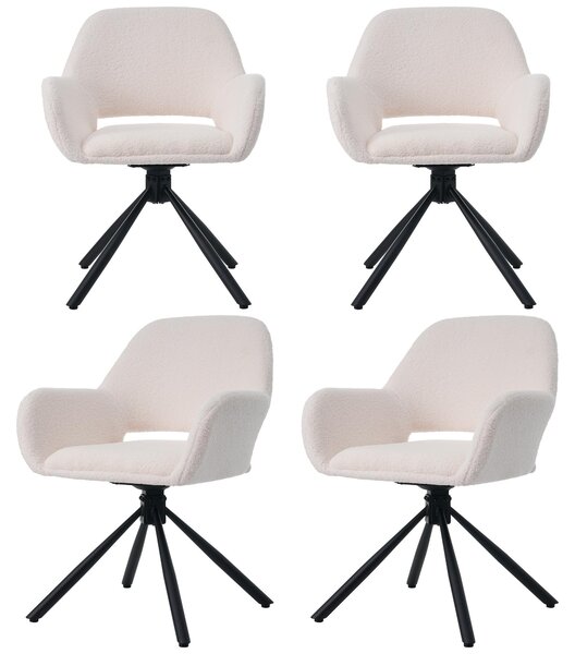 Otočná židle, potažená látkou Sherpa, sada 4 kusů, s područkami, moderní a minimalistický design, jídelní židle, bílá