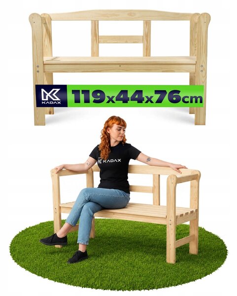 Lavička s opěradlem, dřevěná, 119 x 44 cm