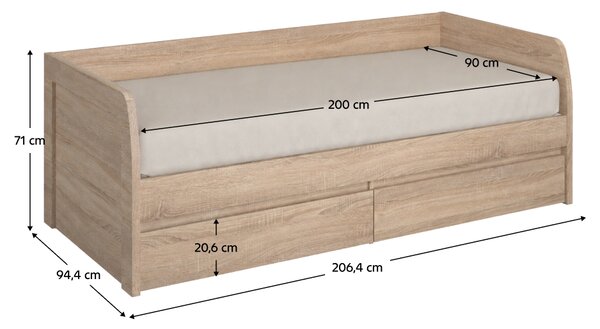 KONDELA Postel 2S, 90x200, dub sonoma, NORTY TYP 28