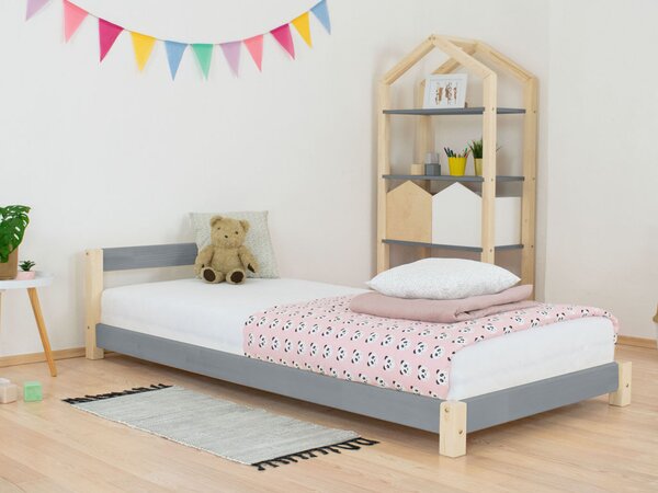 Dětská jednolůžková postel s čelem DREAMY Rozměr: 90x200 cm, Zvolte barvu hranolů: Nelakovaná, Zvolte barvu ploch: Tmavě šedá