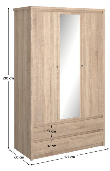 KONDELA Skříň se zrcadlem 3D4S, dub sonoma, NORTY TYP 1
