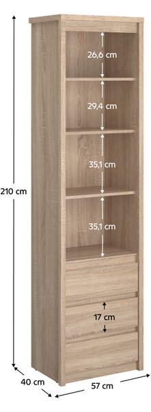 KONDELA Otevřený regál s šuplíky 3S, dub sonoma, NORTY TYP 6