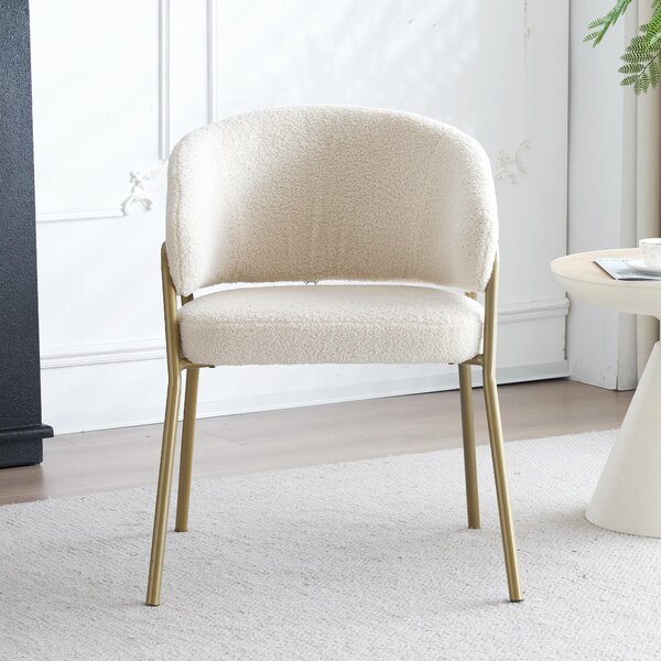 Bílý jídelní židle, moderní design, potažený ovčí samet, s prvky zlaté barvy (2 kusy), jídelní židle se zlatými nohami, bílá barva