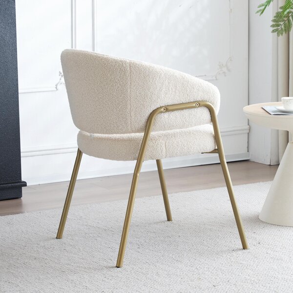 Bílý jídelní židle, moderní design, potažený ovčí samet, s prvky zlaté barvy (2 kusy), jídelní židle se zlatými nohami, bílá barva