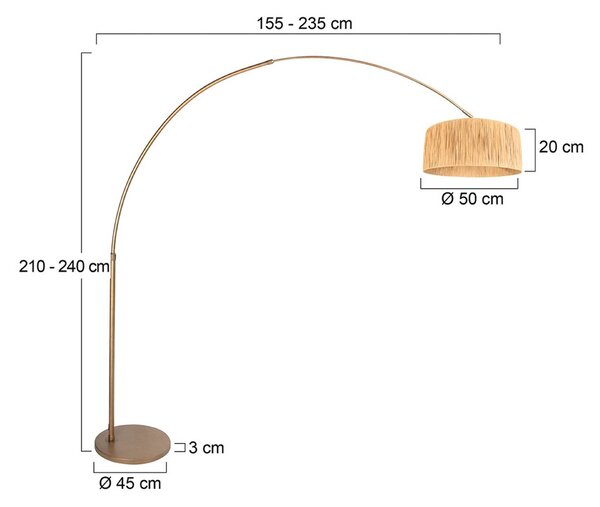 Steinhauer oblouková lampa Sparkled Light bronzová/hnědá 240 cm mořská tráva, stmívatelný, Bronz / starožitná mosaz, Obývací pokoj / jídelna, kov, Moderní