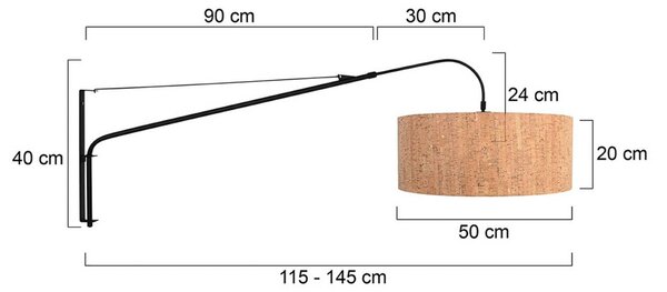 Steinhauer Textilní nástěnné světlo Elegant Classy černá/hnědá, kov/kork, stmívatelný, Černá, Obývací pokoj / jídelna, kov, Moderní