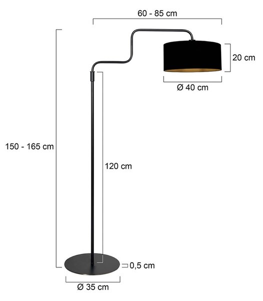 Steinhauer Stojací lampa Bloeba, černá a zlatá, výška 165 cm, chintz, Černá, Obývací pokoj / jídelna, kov, Moderní