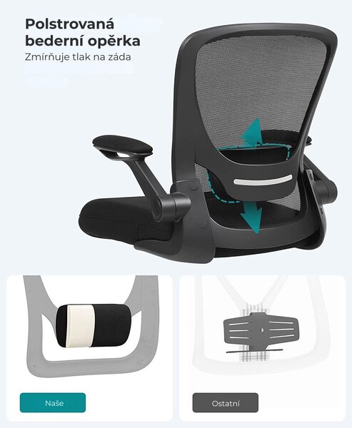 Kancelářská židle ERGO se sklopnými područkami, max. 120 kg, černá SongmicsHome