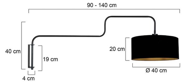 Steinhauer Nástěnné světlo Bloeba, černá a zlatá, výška 140 cm, chintz, Černá, Obývací pokoj / jídelna, kov, Moderní