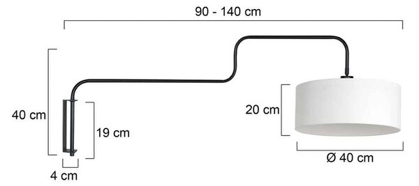 Steinhauer Nástěnné světlo Bloeba, černá/bílá, výška 140 cm, lněné plátno, Černá, Obývací pokoj / jídelna, kov, Moderní