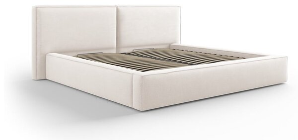 Béžová čalouněná dvoulůžková postel s úložným prostorem a roštem 180x200 cm Arendal – Cosmopolitan Design